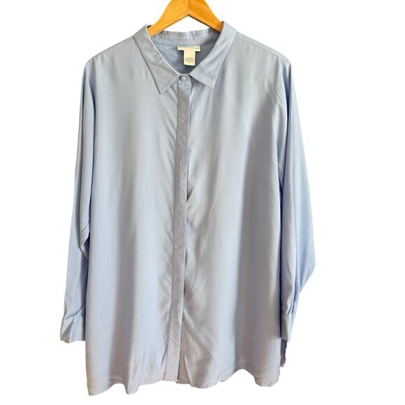 SOFT SURROUNDINGS | Blue Relaxed Fit Pleat Back Button Down Shirt | Size 1X - Picture 1 of 6